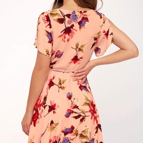 Lulus Cherished Love Blush Pink Floral Wrap Dress Size Small - Picture 3 of 9